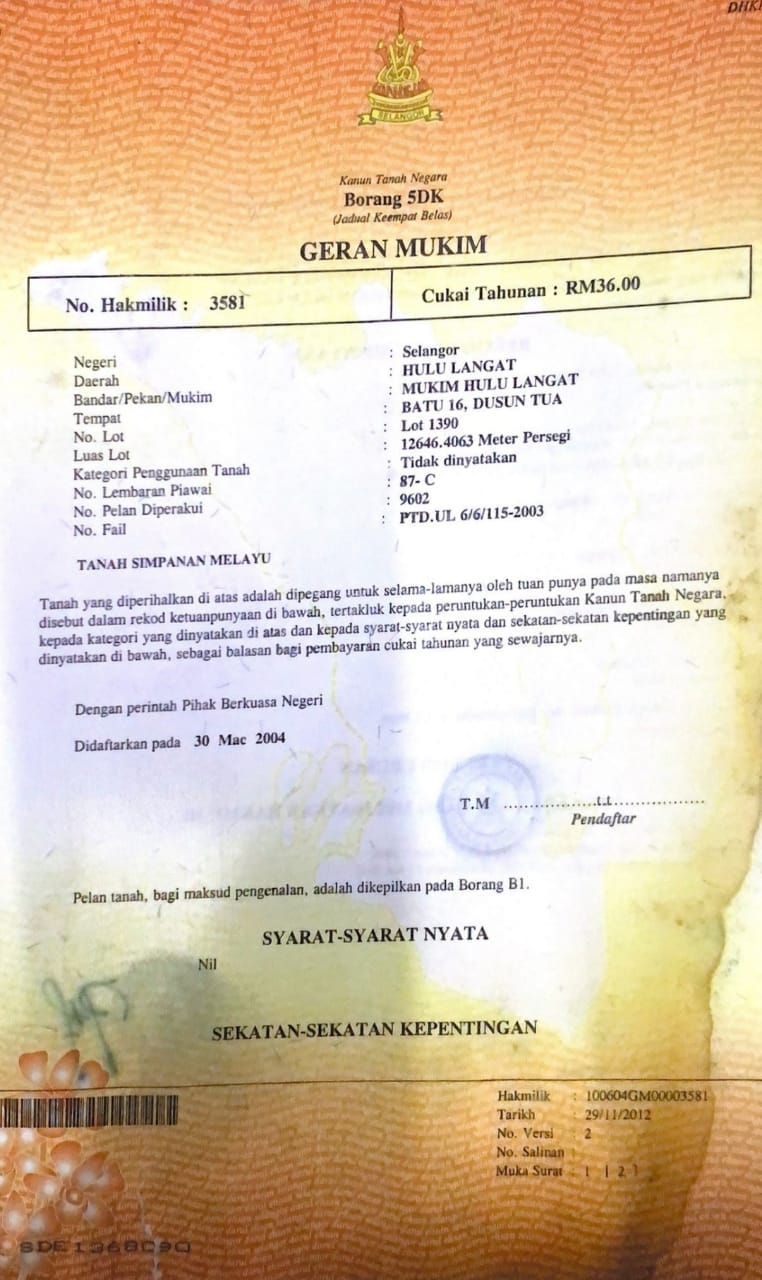 Batu 16 Hulu Langat Bungalow land